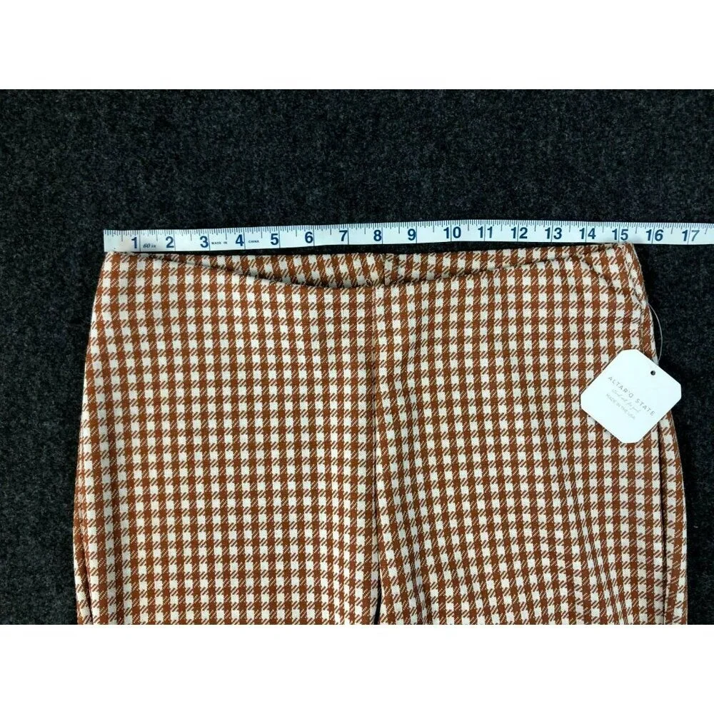 Altar'd State Womens Pants Brown White Size Lg Mid Rise Check Lightweight - Picture 5 of 11